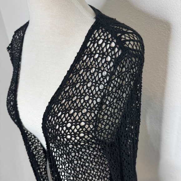 Charlie B Women Crochet Knit Open Front Waterfall Duster Cardigan Size S/M Black - Picture 6 of 11